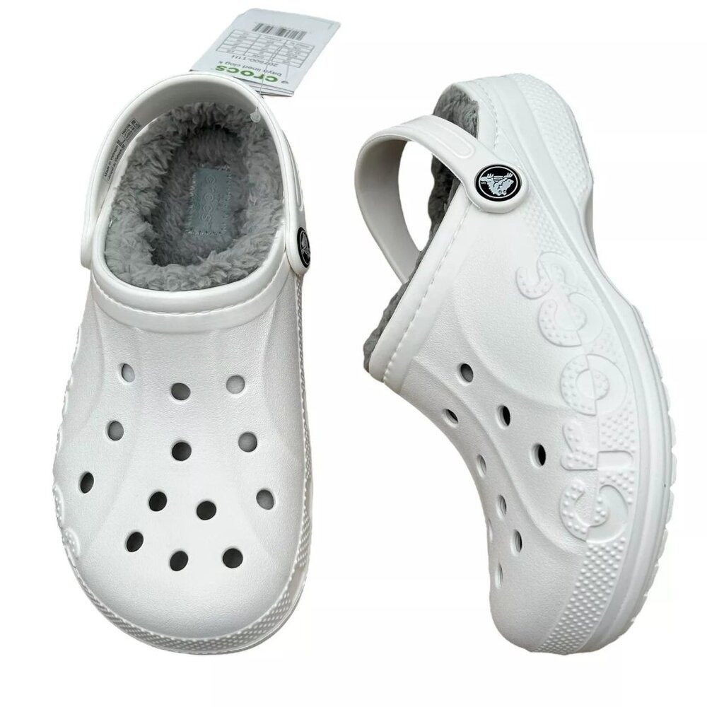 Crocs Baya Youth Big Girls Boys Faux Fur Slip-on Clog Size 1 (J1) White-Gray